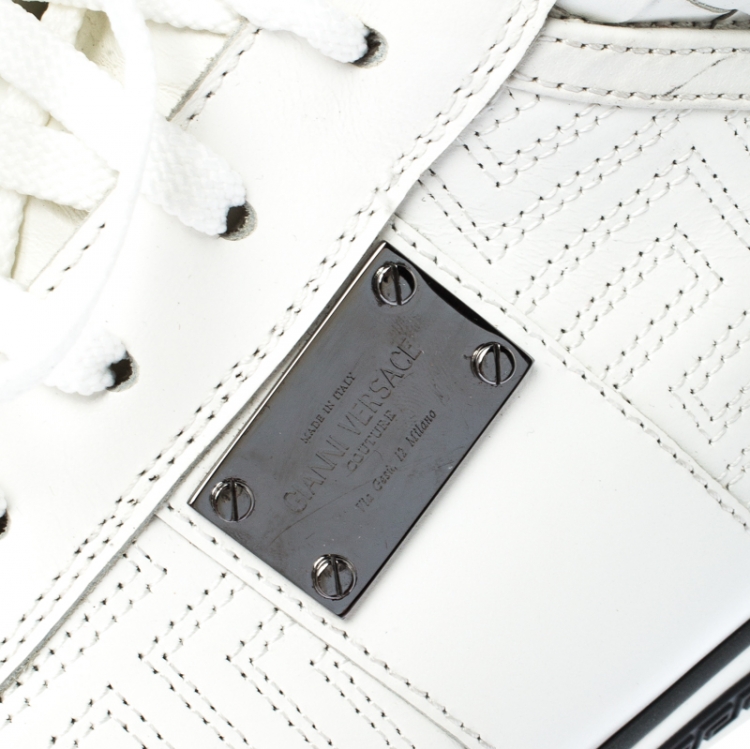 Pre Owned Versace White Woven Leather Lace High Top Sneakers Size 42