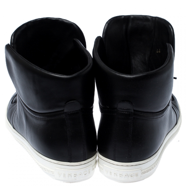 Pre Owned Versace Black Leather Medusa Lace High Top Sneakers Size 44