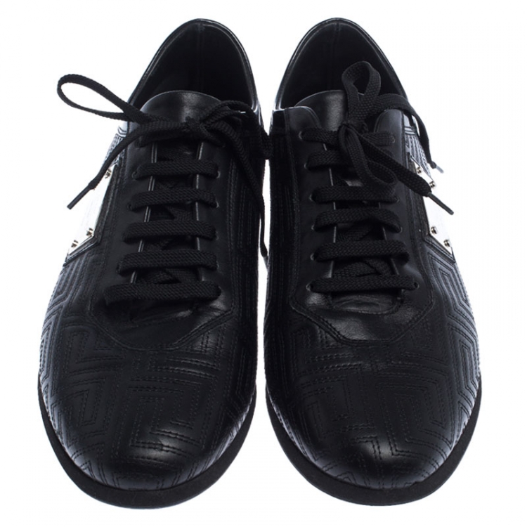 Pre Owned Versace Black Quilted Leather Logo Lace Low Top Sneakers Size 40