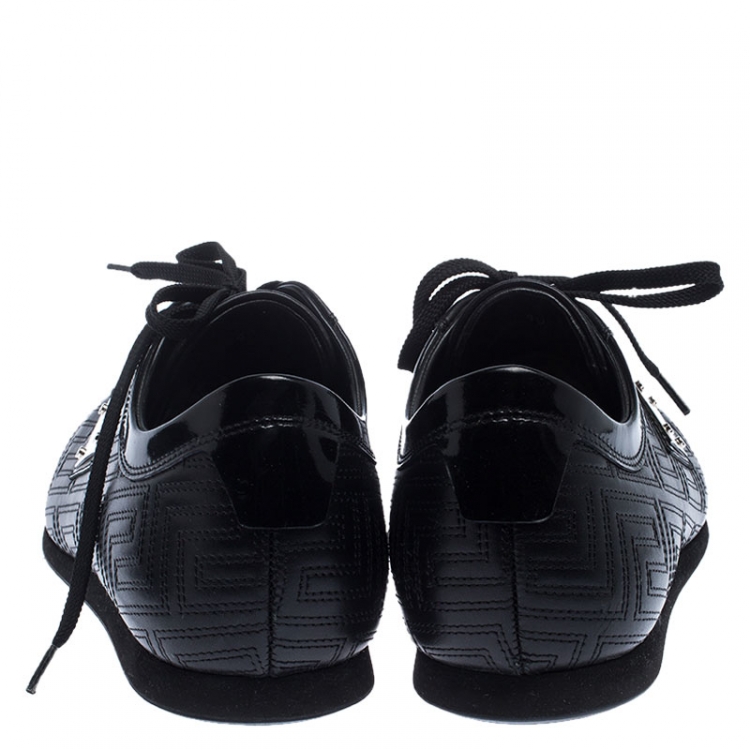 Pre Owned Versace Black Quilted Leather Logo Lace Low Top Sneakers Size 40