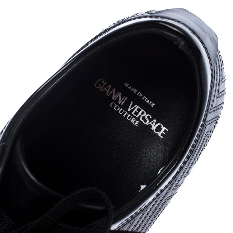 Pre Owned Versace Black Quilted Leather Logo Lace Low Top Sneakers Size 40