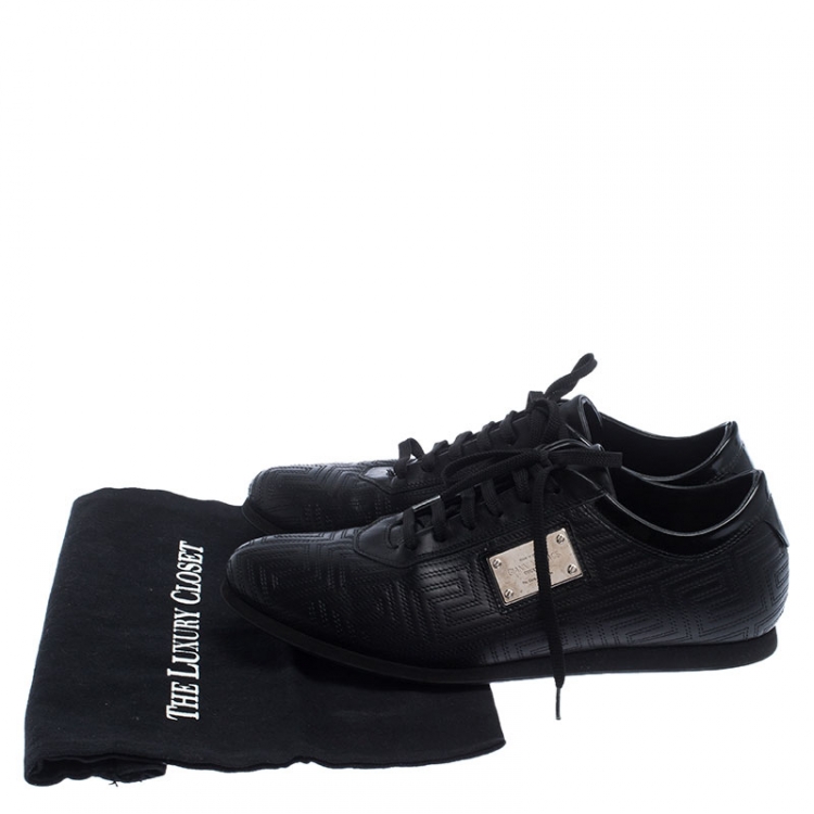 Pre Owned Versace Black Quilted Leather Logo Lace Low Top Sneakers Size 40