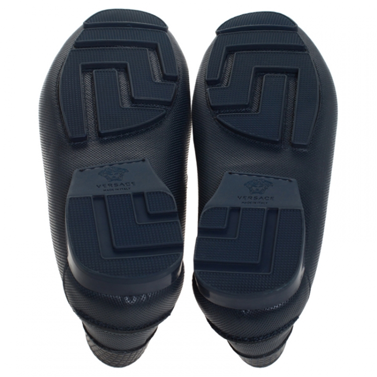 Pre Owned Versace Blue Leather Medusa Detail Slip On Loafers Size 41