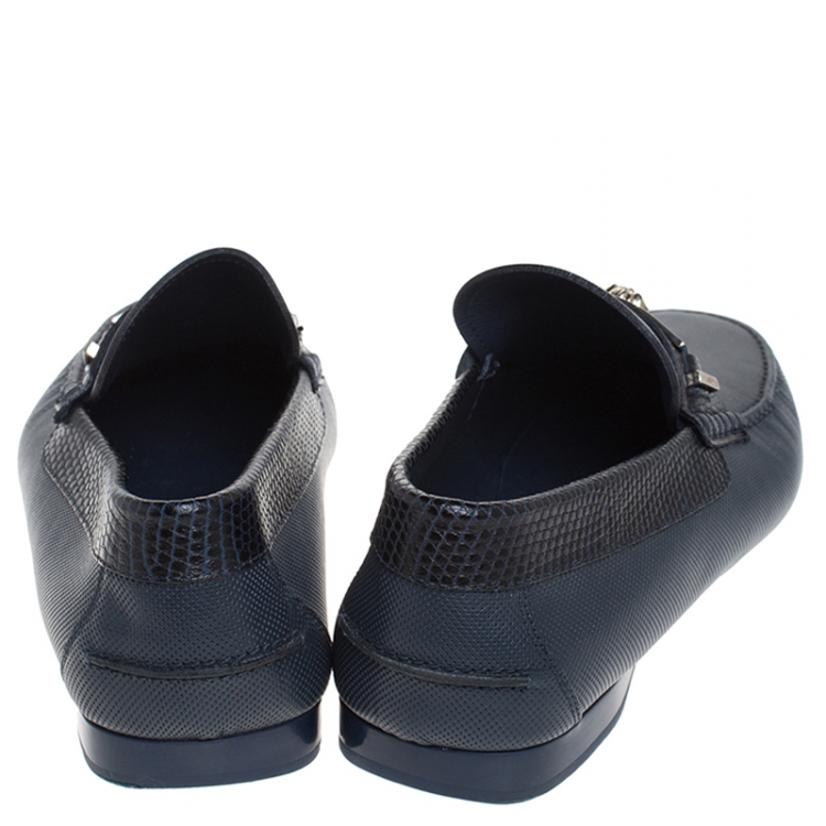 Pre Owned Versace Blue Leather Medusa Detail Slip On Loafers Size 41
