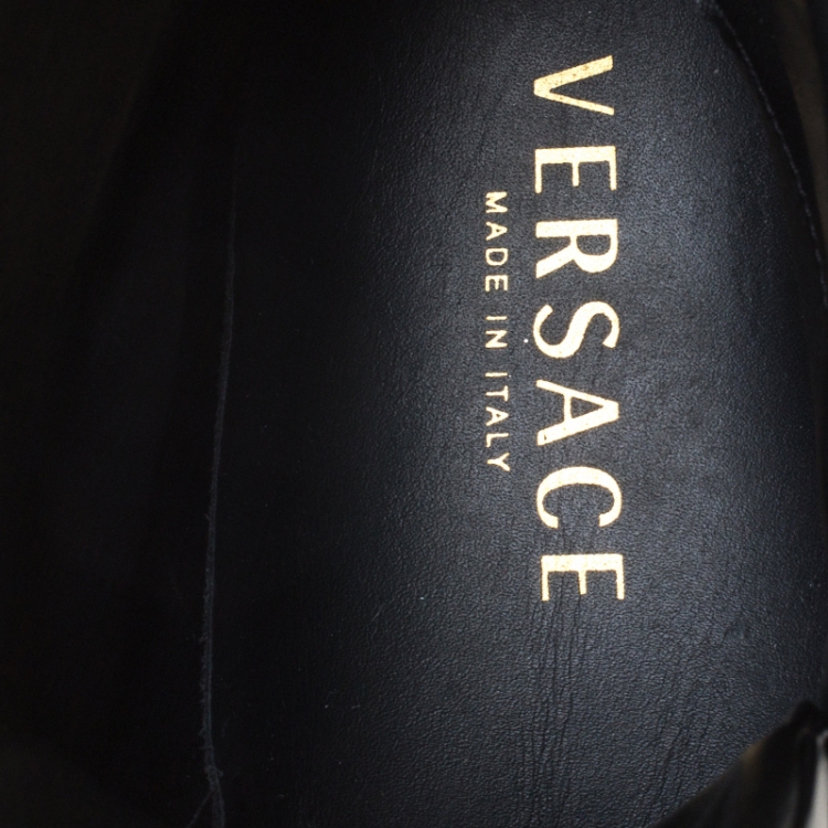 Pre Owned Versace Black Leather Palazzo Medusa High Top Sneakers Size 42