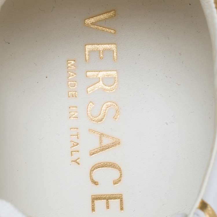 Pre Owned Versace White Leather Medusa Head Embellished Low Top Sneakers Size 42