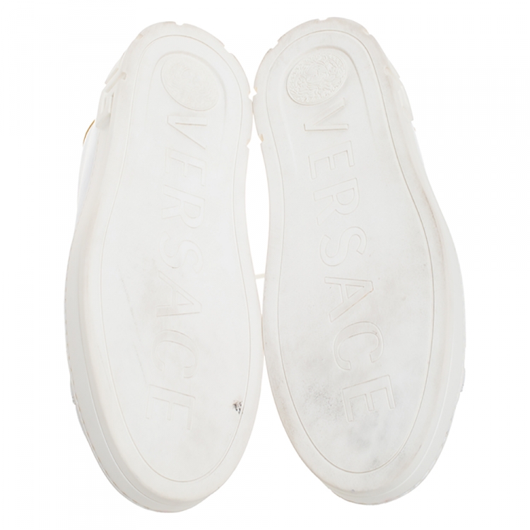 Pre Owned Versace White Leather Medusa Head Embellished Low Top Sneakers Size 42
