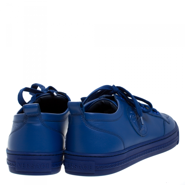 Pre Owned Versace Blue Leather Medusa Low Top Lace Up Sneakers Size 43