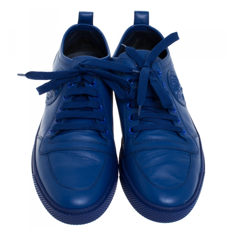 Pre Owned Versace Blue Leather Medusa Low Top Lace Up Sneakers Size 43