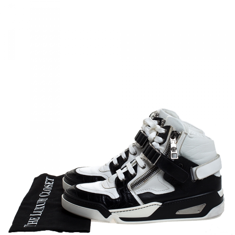 Pre Owned Versace Black/White Leather High Top Sneakers Size 41