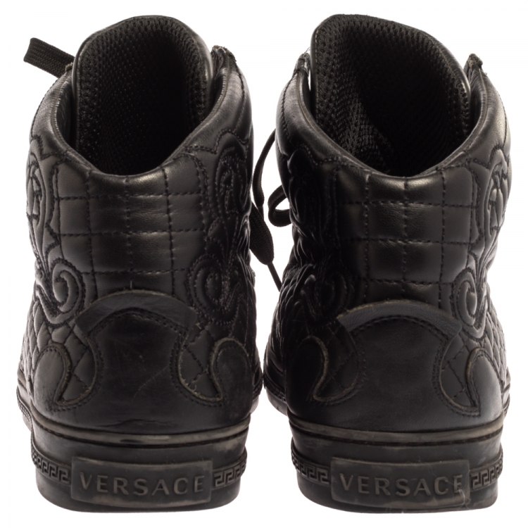 Pre Owned Versace Black Embroidered Leather Medusa High Top Sneakers Size 43