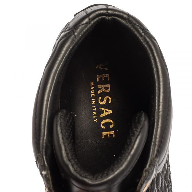 Pre Owned Versace Black Embroidered Leather Medusa High Top Sneakers Size 43
