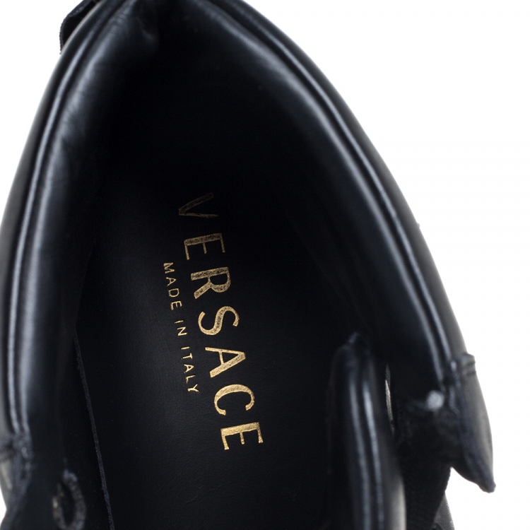 Pre Owned Versace Black Leather Medusa High-Top Sneakers Size 42