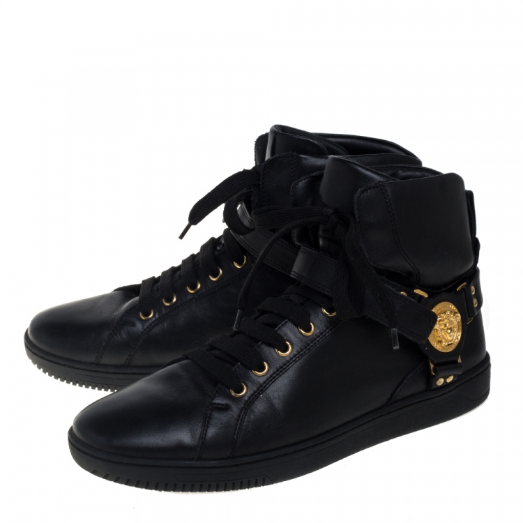 Pre Owned Versace Black Leather Medusa High-Top Sneakers Size 42