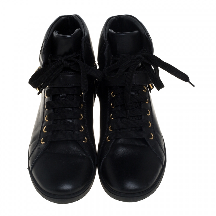 Pre Owned Versace Black Leather Medusa High-Top Sneakers Size 42