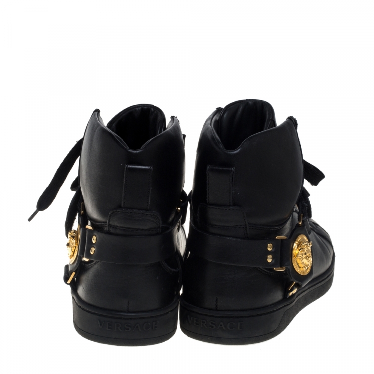 Pre Owned Versace Black Leather Medusa High-Top Sneakers Size 42