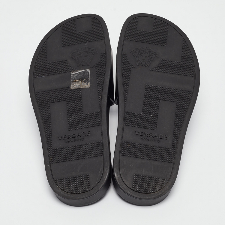 Pre Owned Versace Black Leather La Medusa Pool Slides Size 39