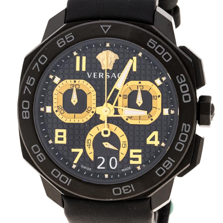 Pre Owned Versace Black Stainless Steel Dylos Chronograph  VQC020015 Men's Wristwatch 44 mm