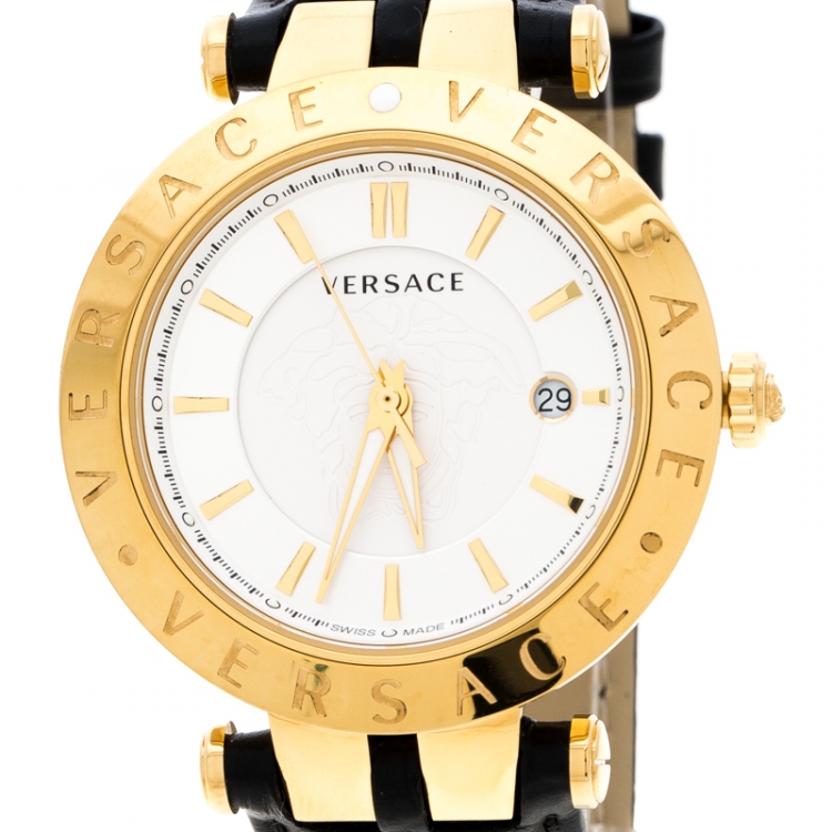 Pre Owned Versace Silver White Gold Plated Steel V-Race VQP Men's Wristwatch 42 mm