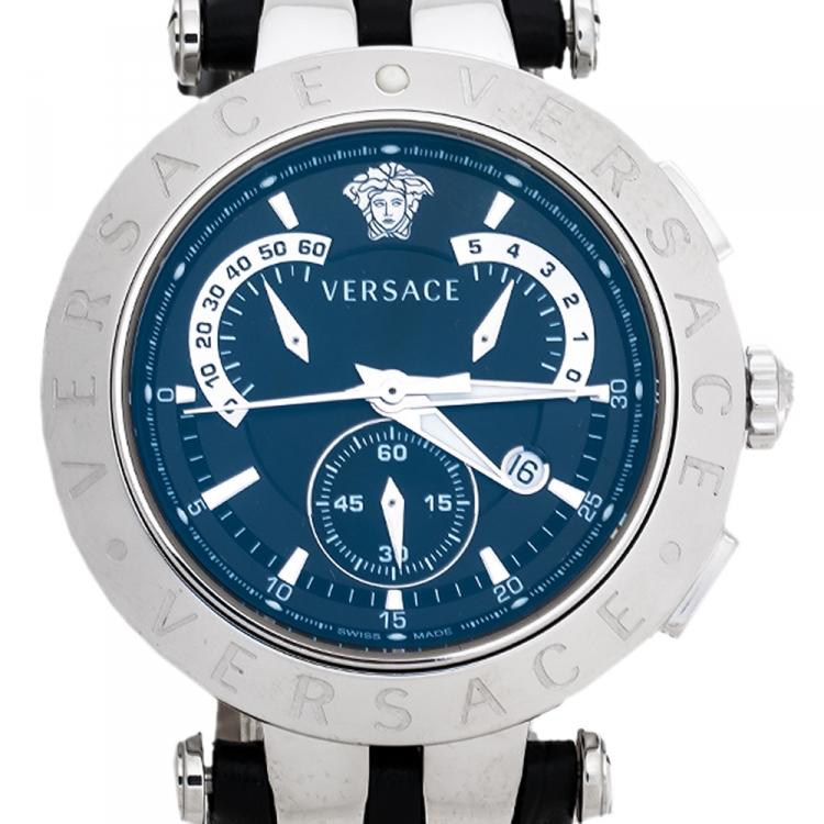 Pre Owned Versace Black Stainless Steel V Race 23C Men's Wristwatch 42 mm
