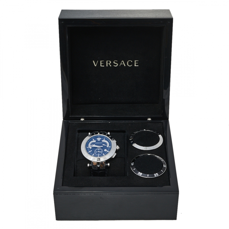Pre Owned Versace Black Stainless Steel V Race 23C Men's Wristwatch 42 mm