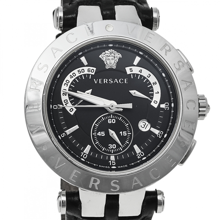 Pre Owned Versace Black Stainless Steel V Race 23C Men's Wristwatch 42 mm