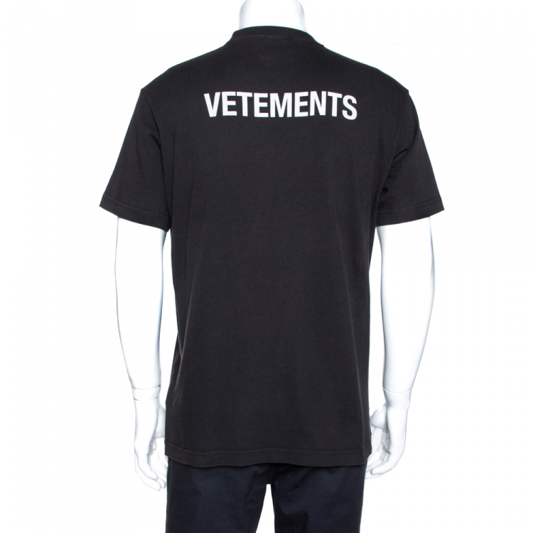Vetements Black Logo Print Cotton Worn Out Effect T-Shirt L 