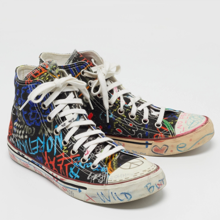 Pre Owned Vetements Multicolor Graffiti Canvas High Top Sneakers Size 41