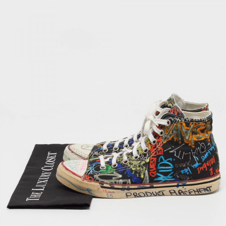 Pre Owned Vetements Multicolor Graffiti Canvas High Top Sneakers Size 41