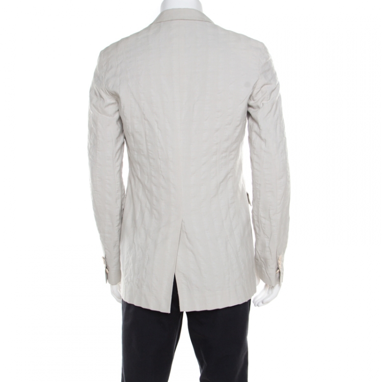 Pre Owned Viktor & Rolf Monsieur Beige Self Striped Seer Sucker Cotton Blazer M
