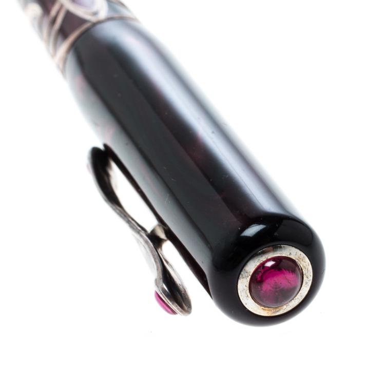 Pre Owned Visconti Richelieu Wine Resin Sterling Silver Filigree Limited Edition 057 Fountain Pen, with 18 K Two Tone Gold Nib M