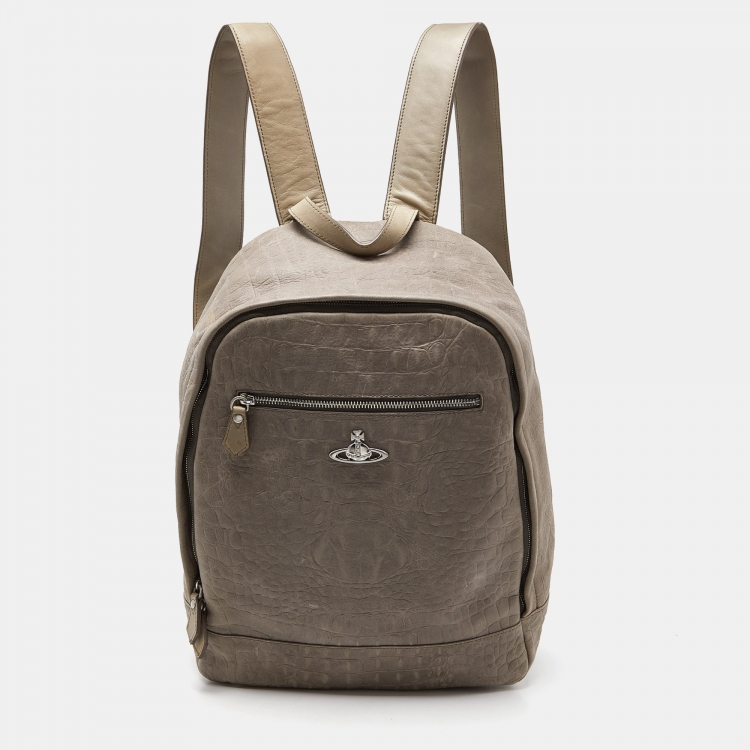 Pre Owned Vivienne Westwood Grey Croc Embossed Leather Backpack