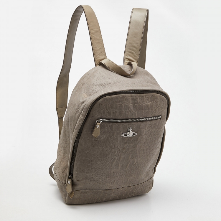 Pre Owned Vivienne Westwood Grey Croc Embossed Leather Backpack