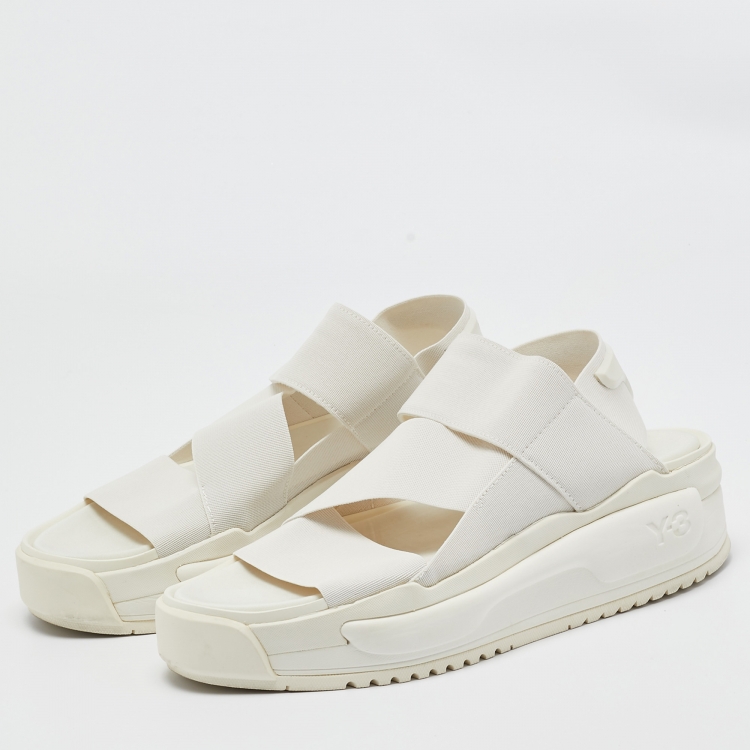 Pre Owned Y-3 White Elastic Fabric Rivalry Sandals Size 44