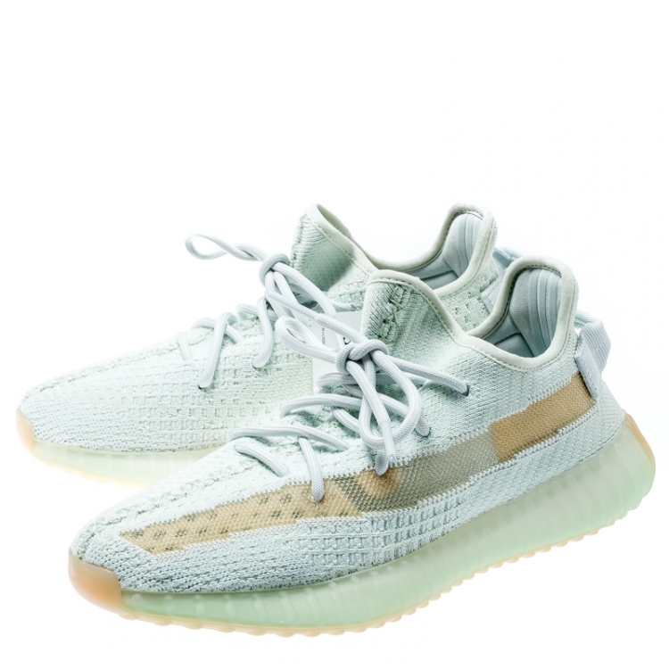 Pre Owned Yeezy x Adidas Light Green Cotton Knit Boost 350 V2 Hyperspace Sneakers Size 42.5