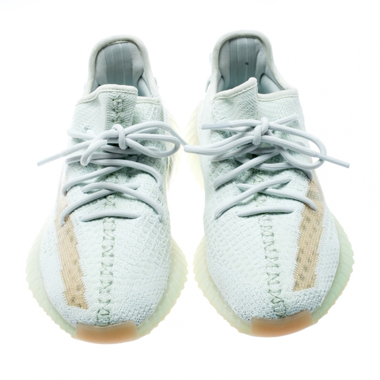 Pre Owned Yeezy x Adidas Light Green Cotton Knit Boost 350 V2 Hyperspace Sneakers Size 42.5