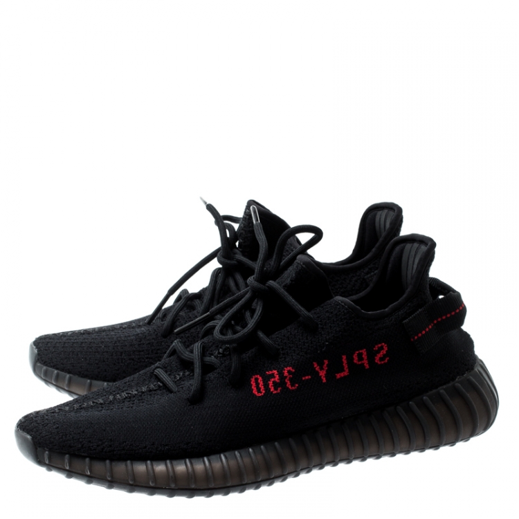 Pre Owned Yeezy x Adidas Black/Red Cotton Knit Boost 350 V2 Sneakers Size 44