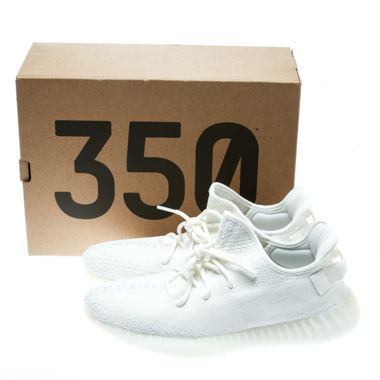 Pre Owned Yeezy x Adidas Cream White Cotton Knit Boost 350 V2 Sneakers Size 42.5