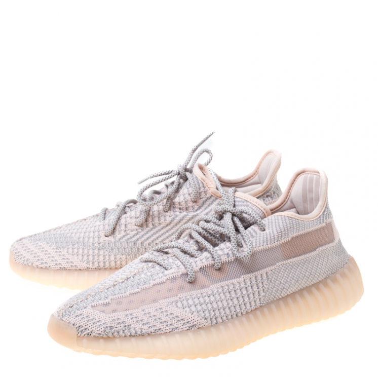 Pre Owned Yeezy x Adidas Light Pink/Grey Cotton Knit Boost 350 V2 Synth Non-Reflective Sneakers Size 45.5
