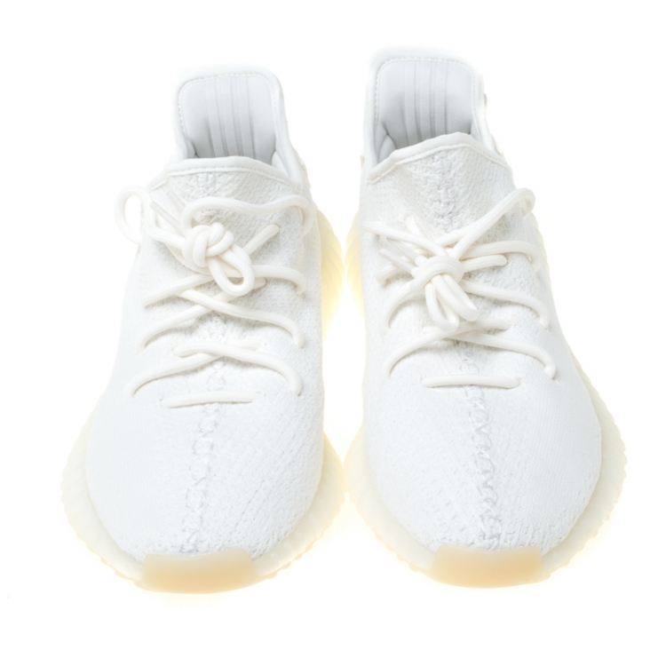 Pre Owned Yeezy x Adidas Cream White Cotton Knit Boost 350 V2 Sneakers Size 42.5
