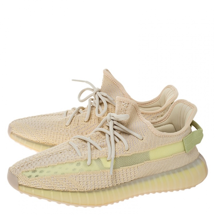 Pre Owned Yeezy Flax Cotton Knit Boost 350 V2 Sneakers Size 42