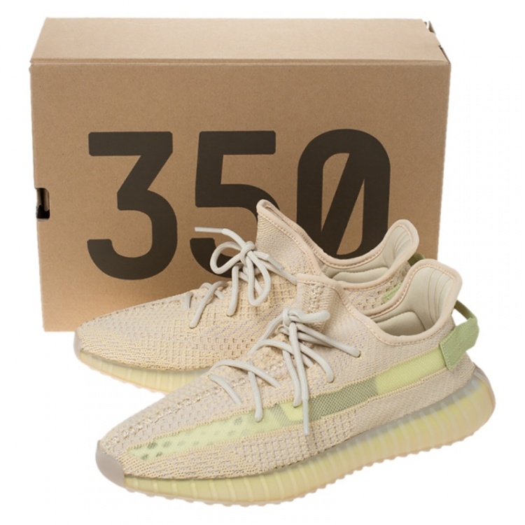 Pre Owned Yeezy Flax Cotton Knit Boost 350 V2 Sneakers Size 42