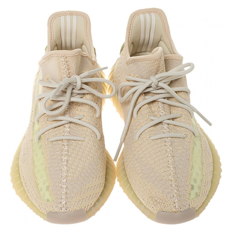 Pre Owned Yeezy Flax Cotton Knit Boost 350 V2 Sneakers Size 42