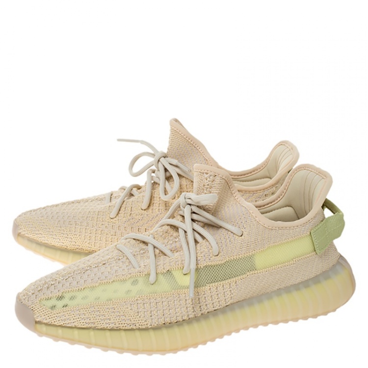 Pre Owned Yeezy Flax Cotton Knit Boost 350 V2 Sneakers Size 43.5