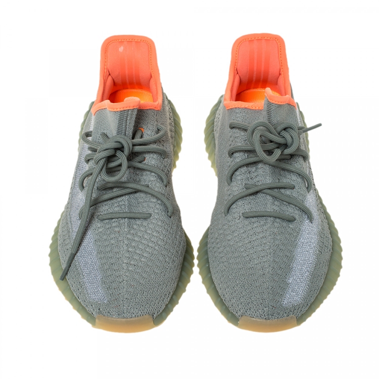 Pre Owned Yeezy x Adidas Grey Knit Fabric Boost 350 V2 Desert Sage Reflective Sneakers Size 44