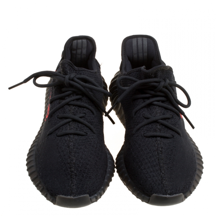 Pre Owned Yeezy x Adidas Black/Red Cotton Knit Boost 350 v2 Sneakers Size 42.5