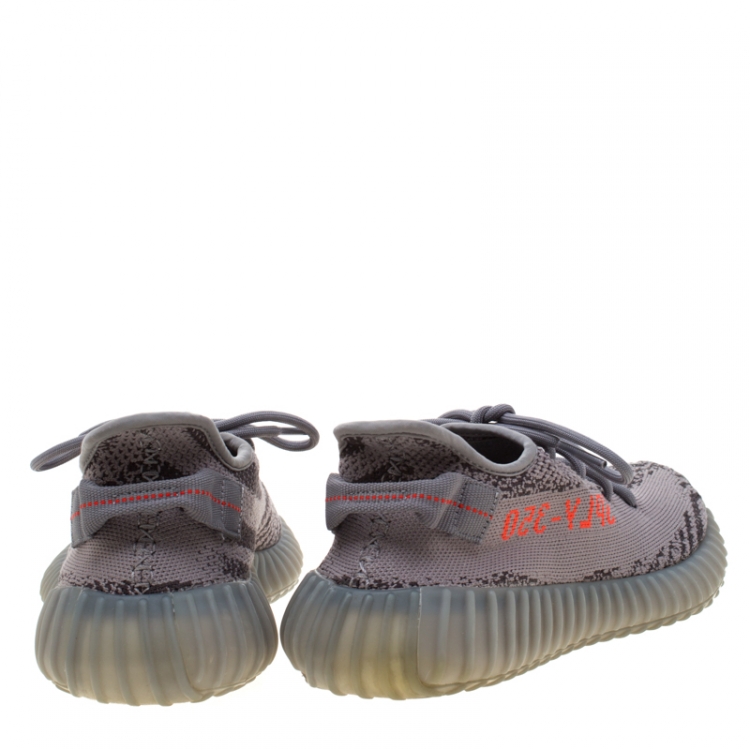 Pre Owned Yeezy x Adidas Grey Knit Fabric Beluga Boost 350 V2 Lace Up Sneakers Size 42
