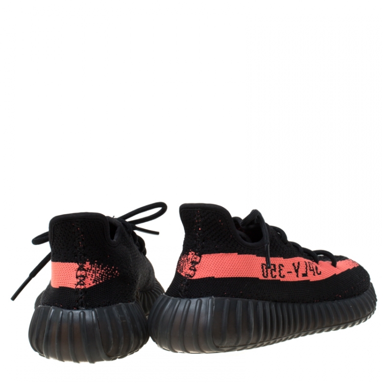 Pre Owned Yeezy x Adidas Core Black/Red Cotton Knit Boost 350 V2 Sneakers Size 43.5