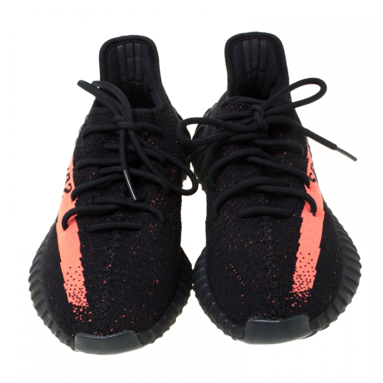 Pre Owned Yeezy x Adidas Core Black/Red Cotton Knit Boost 350 V2 Sneakers Size 43.5