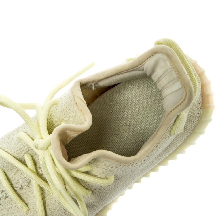 Pre Owned Yeezy x Adidas Yellow/Cream White Cotton Knit Boost 350 V2 Sneakers Size 39.5